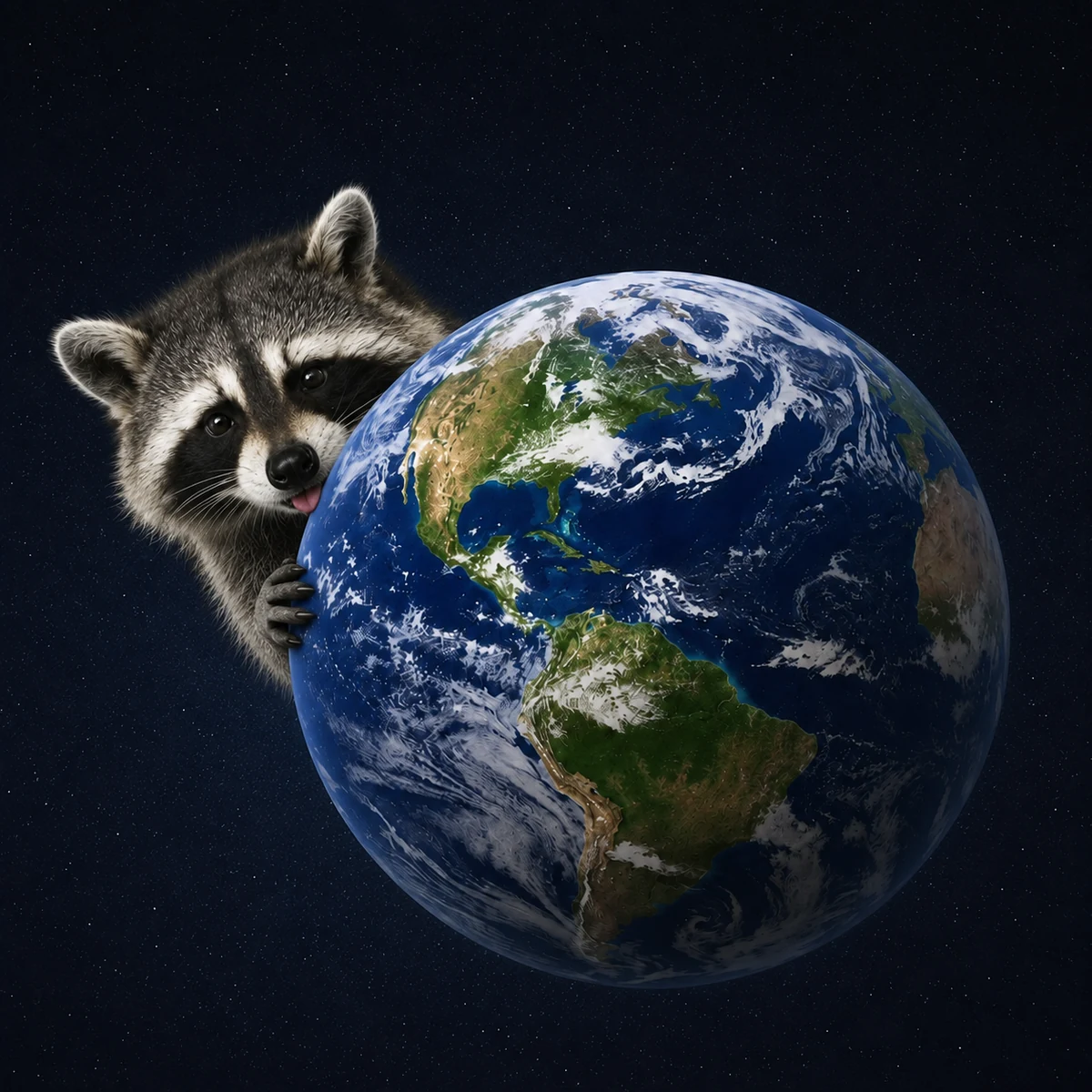 Raccoon peeking from behind Earth